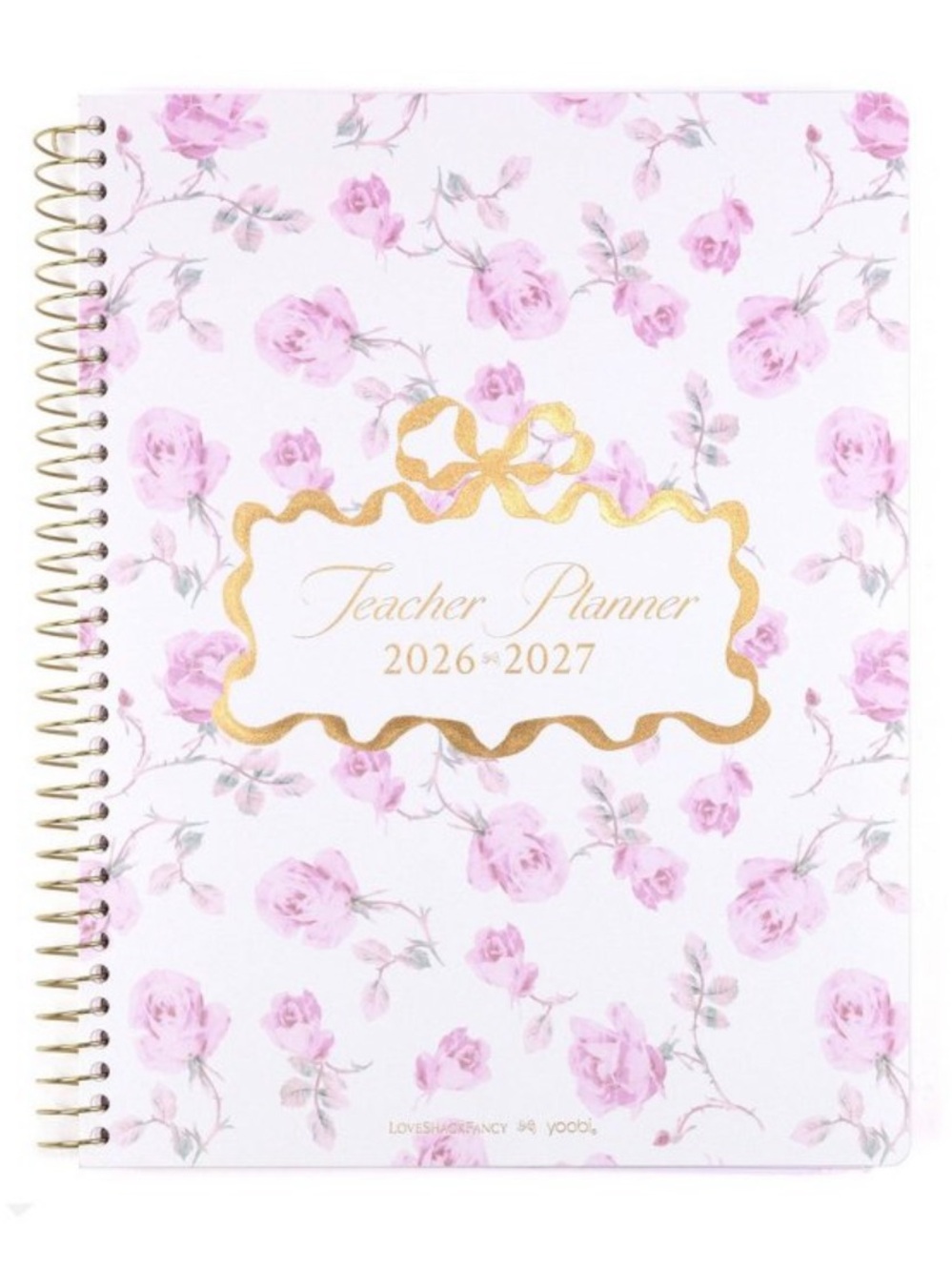 LoveShackFancy Floral Pink Teacher Planner 2026-2027 with Gold Accent